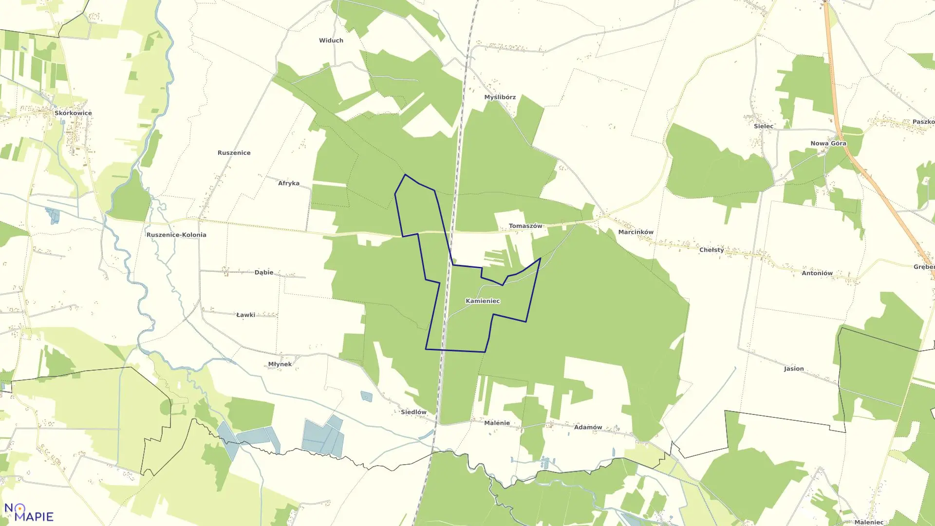 Mapa obrębu KAMIENIEC gmina Żarnów