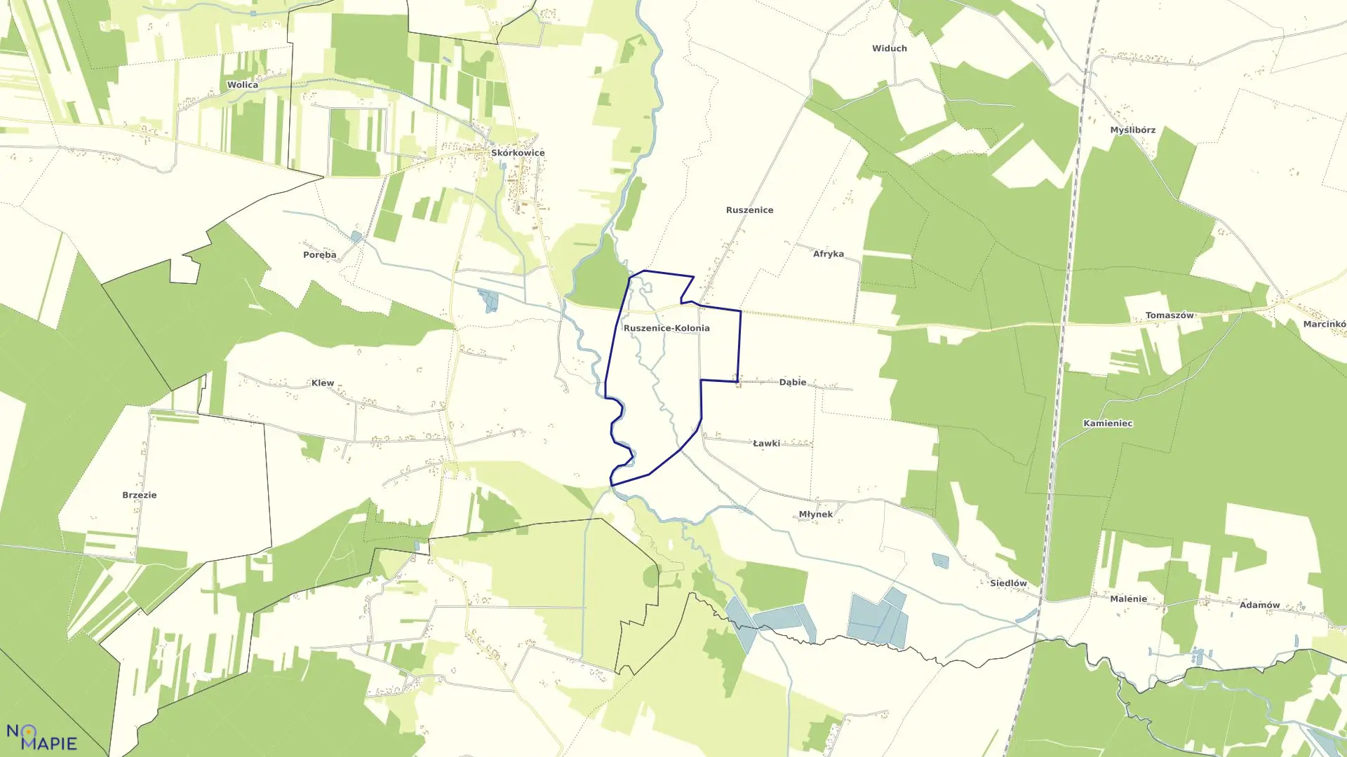 Mapa obrębu KOLONIA RUSZENICE gmina Żarnów